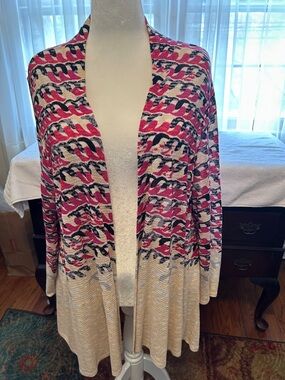 NIC+ZOE Pink and Cream Open-Front Patterned Cardigan